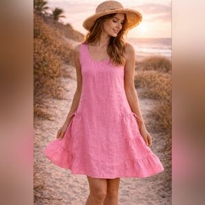 Pink Linen Dress – Made in Italy – Romantic Summer Style – Size M